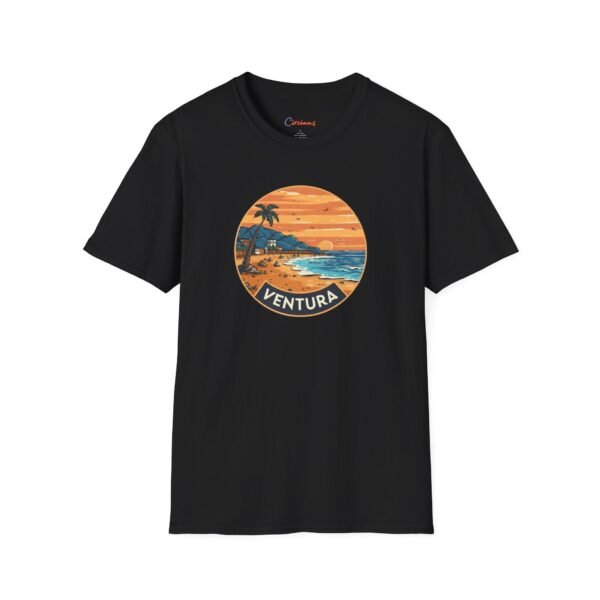 Ventura California Sunset Softstyle T-Shirt, Beach Lover Tee, Coastal Sunset Shirt, Ocean Vibes Top, Vacation Tshirt