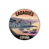 Cadaqués España Round Sticker - Sunset Coastal Vinyl Decal, Travel Souvenir, Mediterranean Village Boats, Retro Art Print