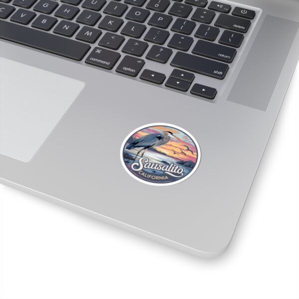 Sausalito California Sticker - Coastal Sunset with Heron Design, Retro Vinyl Decal, Unique Bay Area Souvenir, Travel Gift Waterproof