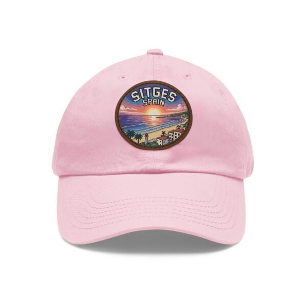 Sitges Spain Hat - Pixel Art Coastal Dad Cap with Leather Patch, Summer Beach Travel Souvenir