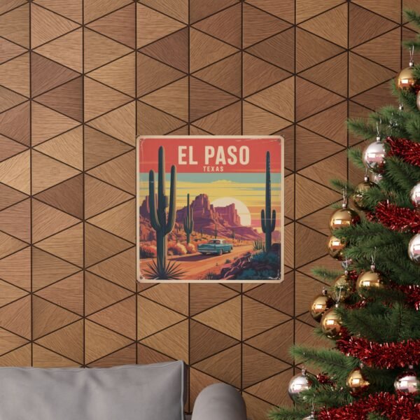 El Paso Texas Poster - Retro Desert Road Trip Wall Art | Vintage Cactus Sunset Print | Classic Car Southwestern Travel Decor