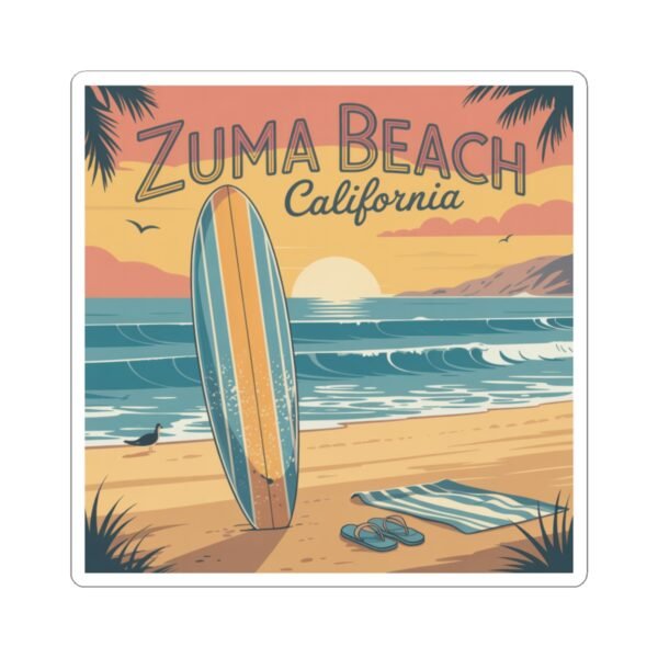 Zuma Beach California Vinyl Sticker - Surfboard Sunset Design, Retro Beach Vibes, California Travel Decal, Malibu Souvenir