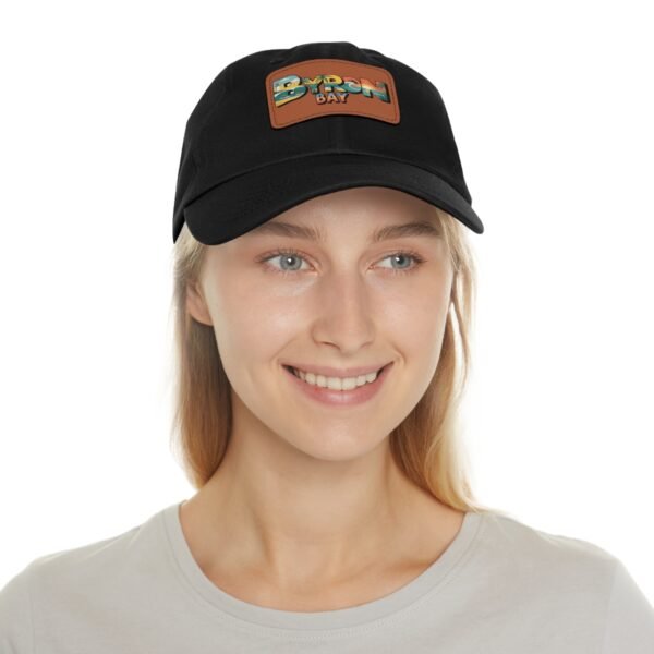 12371294247407180215_2048.jpeg Byron Bay Hat - Retro Leather Patch Dad Hat with Coastal Landscape Design, Summer Beachwear Gift, Australia Travel Souvenir