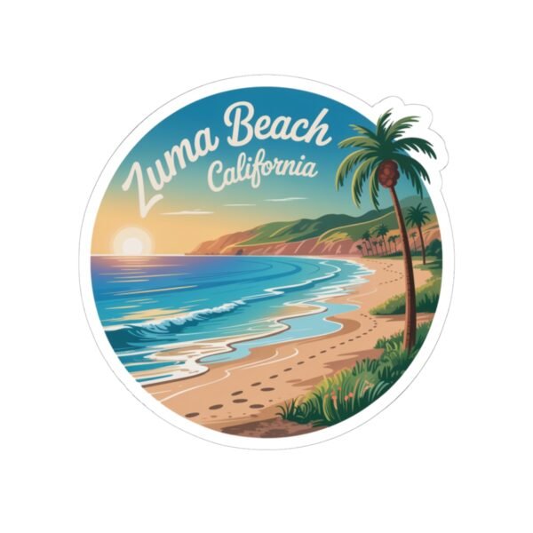 Zuma Beach California Sticker - Retro Sunset Beach Vinyl Decal, Coastal Aesthetic Travel Gift, Malibu Surf Vibes Decor