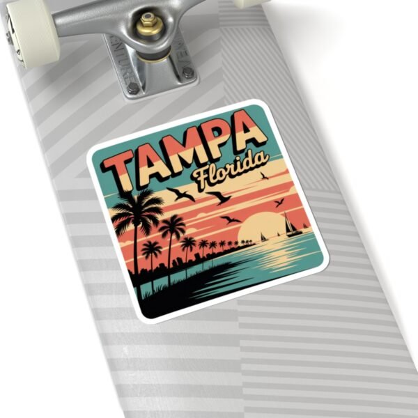 Tampa Florida Sticker - Retro Palm Trees Skyline and Sunset Beach Design - Vintage Coastal Travel Souvenir Vinyl Decal