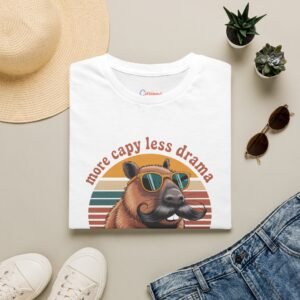 More Capy Less Drama T-Shirt - Funny Capybara Shirt, Retro Animal Tee, Chill Mustache Capybara, Capybara Nation Gift Idea