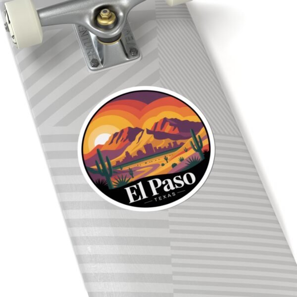 El Paso Texas Sticker - Franklin Mountains Sunset Desert Vinyl Decal, Southwest Cactus Landscape Art, Travel Souvenir for Laptops