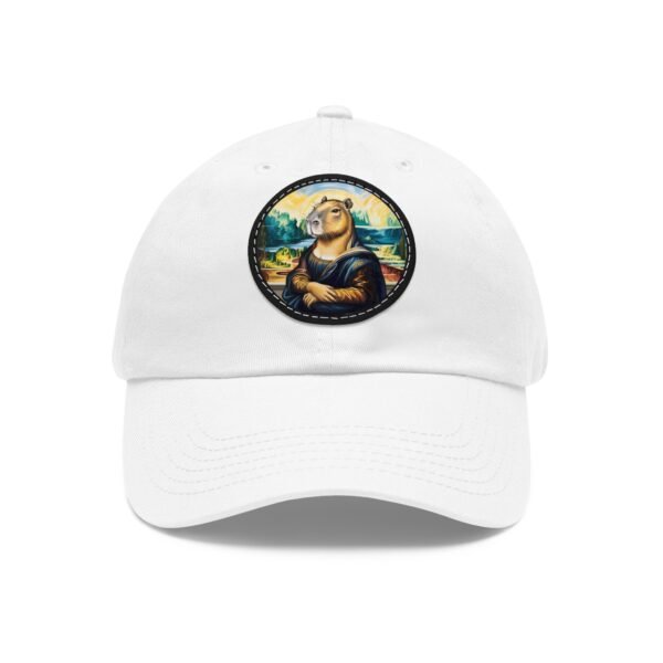Capybara Mona Lisa Hat - PU Leather Patch Funny Animal Baseball Cap, Art Parody Gift