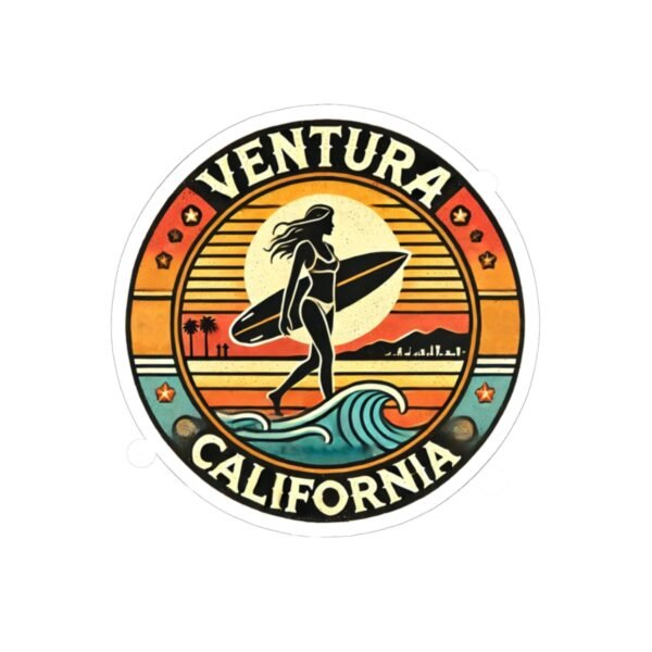 Kiss-Cut Stickers - Retro Ventura California Vintage Surf Girl Design, Beach Lover Decal, Laptop Sticker, Water Bottle Label, Scrapbook