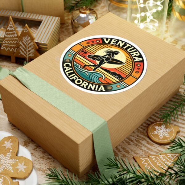 Kiss-Cut Stickers - Retro Ventura California Vintage Surf Girl Design, Beach Lover Decal, Laptop Sticker, Water Bottle Label, Scrapbook