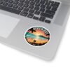 Byron Bay Australia Sticker - Retro Sunset Beach Design with Lighthouse, Surfers, Palm Trees & Silhouettes - Coastal Travel Art
