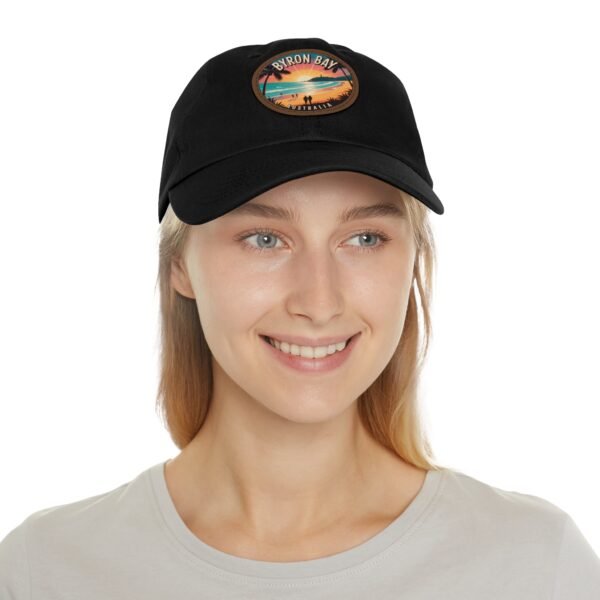 Byron Bay Hat - Retro Sunset Leather Patch Cap with Coastal Design, Australia Beach Souvenir, Surf Style Dad Hat Gift