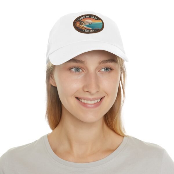 Cabo de Gata Hat - Spain Leather Patch Cap, Retro Coastal Sunset Design, Andalusia Travel Souvenir, Vintage Mediterranean Gift