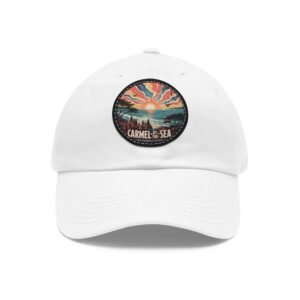 Carmel by the Sea Hat - Vibrant Sunset Leather Patch Cap, California Coastal Design, Retro Ocean View Travel Souvenir Gift