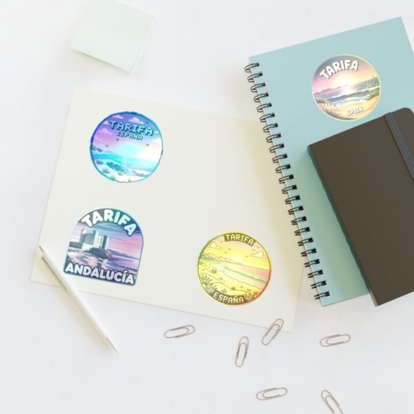 Tarifa España Sticker Pack - Retro & Pixel Art Travel Badge Set of 4, Sunset Beach Coastal Stickers, Andalusia Spain Souvenir
