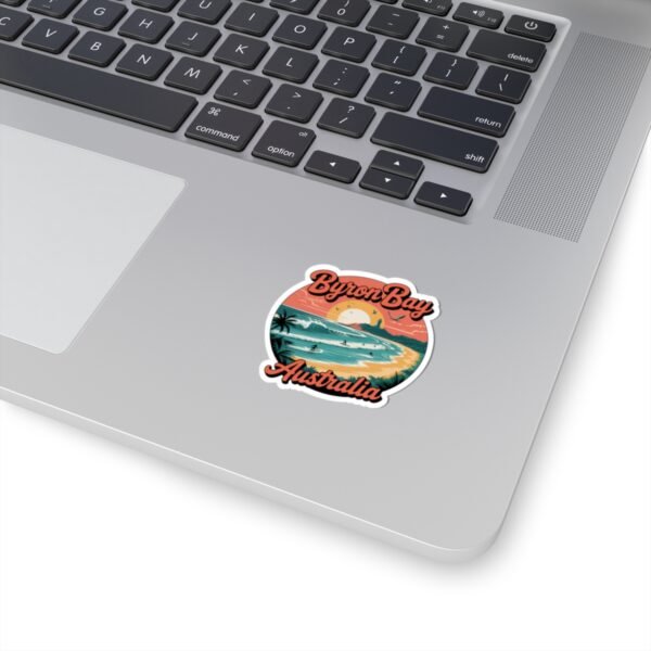 Byron Bay Australia Sticker - Retro Surf Travel Design with Sunset, Lighthouse & Palm Trees - Vintage Coastal Beach Souvenir
