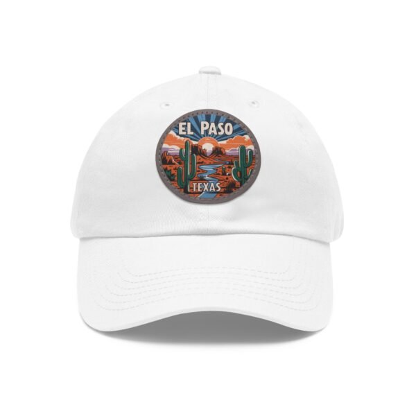 El Paso Texas Hat - Leather Patch Desert Sunset Cap with Cactus & River, Retro Travel Baseball Dad Hat, City Vibes Souvenir Apparel