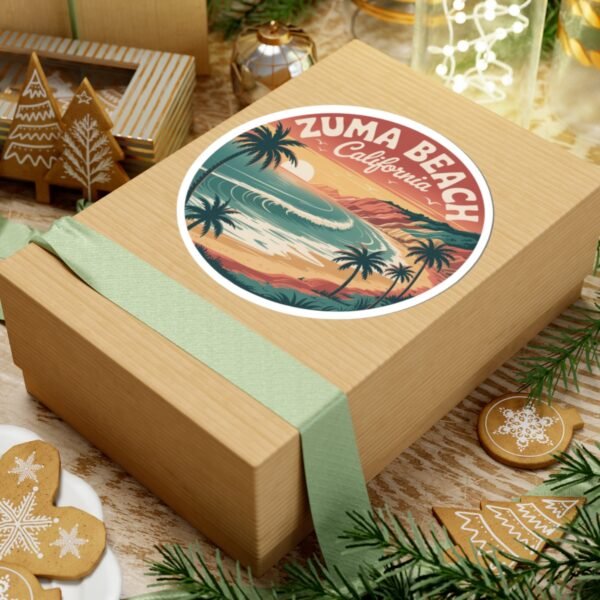 Zuma Beach California Retro Sunset Sticker - Vibrant Coastal Design for Beach Lovers & Surfers