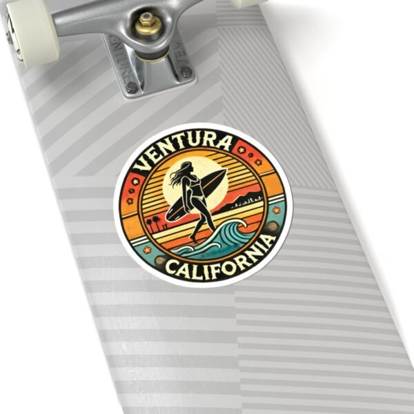 Kiss-Cut Stickers - Retro Ventura California Vintage Surf Girl Design, Beach Lover Decal, Laptop Sticker, Water Bottle Label, Scrapbook