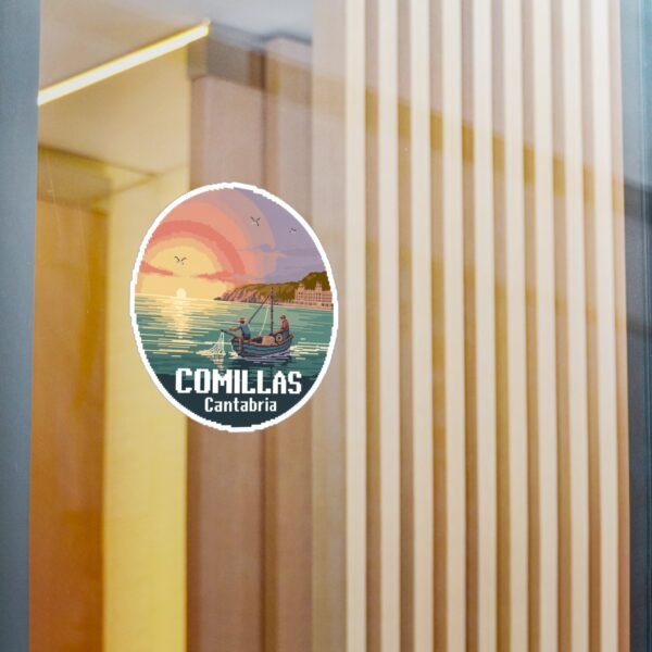 Comillas Spain Sticker: Fishermen Boat Sunset Pixel Art
