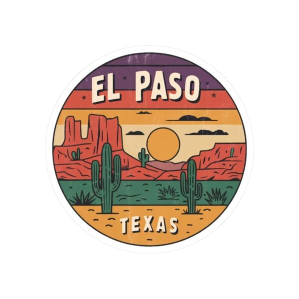 Desert Adventure Retro Design Kiss-Cut Stickers, El Paso Texas Sticker, Travel Decal, Wanderlust Camping Sticker, Southwest Desert Sticker