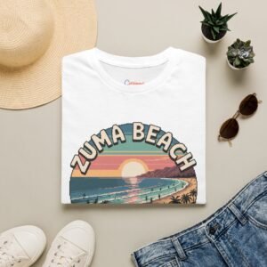 Zuma Beach Pixel Art T-Shirt - Retro Sunset Surf Tee, 8-Bit California Vibes, Vintage Beach Shirt, Cool Summer Coastal Style