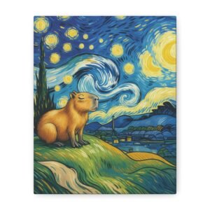 Canvas Print, Capybara Art - Tranquil Night Landscape Wall Decor, Whimsical Animal Illustration, Capybara Nation Collection, Nature Lover