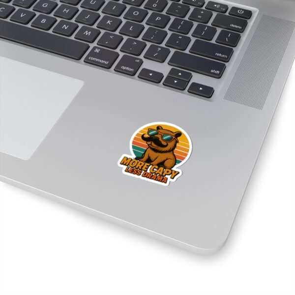 More Capy Less Drama Sticker | Funny Capybara Vinyl Decal, Retro Sunset Animal Sticker for Laptop, Water Bottle, Quirky Chill Vibes Gift