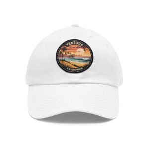 Ventura California Hat - PU Leather Patch Retro Sunset Baseball Cap, Coastal Travel Souvenir