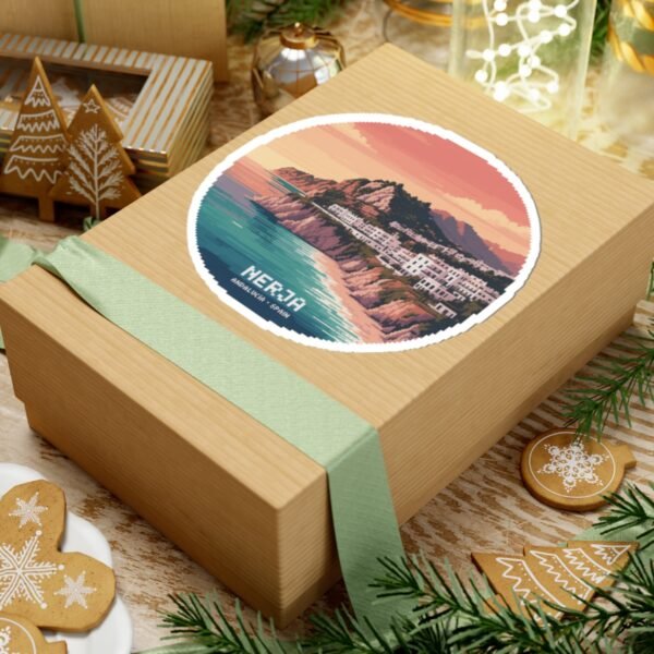 Nerja Spain Pixel Art Sticker - Retro 8-Bit Coastal Design | Andalucía Travel Vinyl Decal for Laptop, Journal & Water Bottle