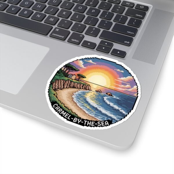 Carmel-by-the-Sea Sticker - Pixel Art Sunset Ocean Waves and Cliffside Scene - Retro 8-Bit California Coastal Travel Souvenir Decal