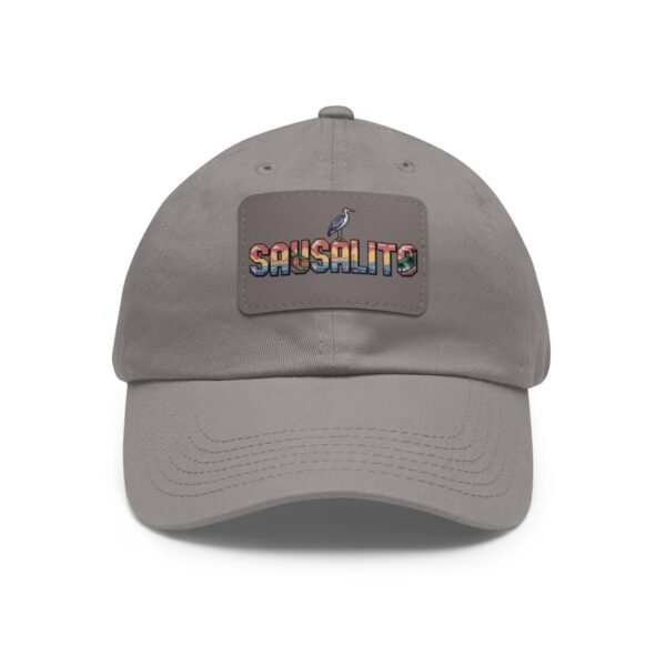 Sausalito California Hat - Square Leather Patch Baseball Cap with Pixel Art Coastal Design, Retro Travel Souvenir Dad Hat