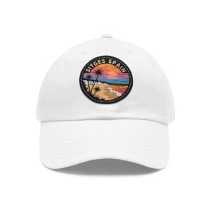 13378198505434276358_2048.jpeg Sitges Spain Hat - Retro Sunset Leather Patch Cap, Coastal Beach Town Souvenir Dad Hat, Mediterranean Travel Gift
