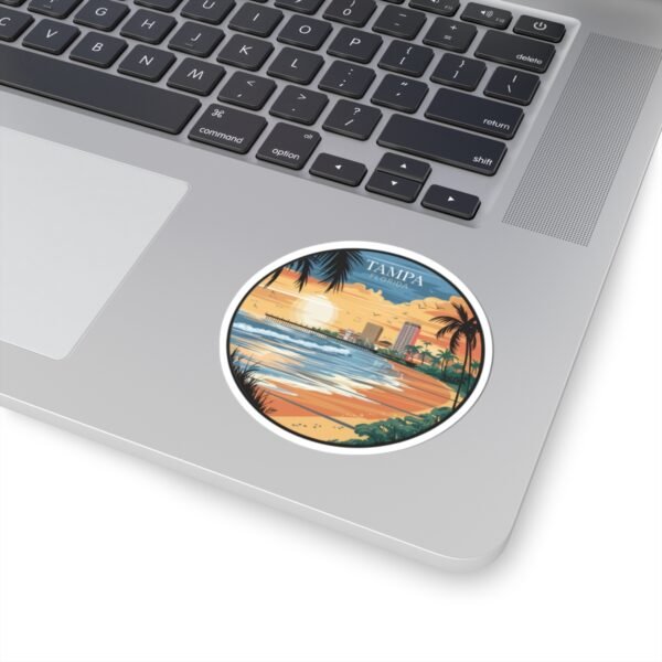 Tampa Florida Sticker - Retro City Beach Sunset Design with Palm Trees and Pier - Vintage Coastal Skyline Travel Souvenir Decal