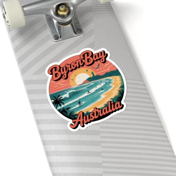 Byron Bay Australia Sticker - Retro Surf Travel Design with Sunset, Lighthouse & Palm Trees - Vintage Coastal Beach Souvenir