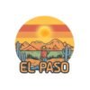 El Paso Texas Sticker - Retro Western Desert Decal with Cowboy & Cactus, Sunset Mountain Art, Southwestern Travel Souvenir