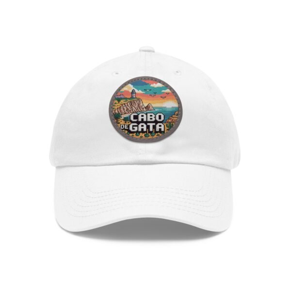 Cabo de Gata Hat - PU Leather Patch Pixel Art Sunset Baseball Cap, Spain Coastal Souvenir