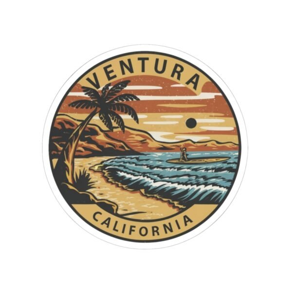 Kiss-Cut Stickers - Ventura, California Surfing Eclipse, Coastal Sticker, Ocean Decal, Beach Lover Gift, Laptop Sticker, Water Bottle Decal