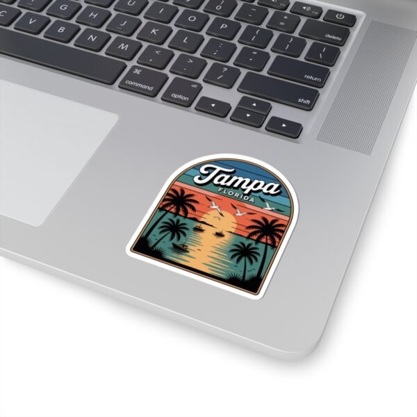 Tampa Florida Sticker - Retro Palm Trees and Boats Sunset Design with Seagulls - Vintage Coastal Travel Souvenir Vinyl Decal