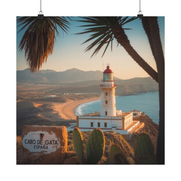 Cabo de Gata Spain Poster - Mediterranean Coastal Wall Art, Sunset Lighthouse Print, Travel Home Decor, Andalusia Beach Illustration