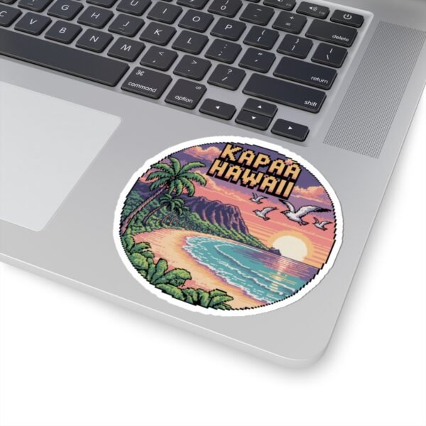 Kapaa Hawaii Pixel Art Sticker - Retro 8-Bit Sunset Beach Scene with Palms & Ocean Waves - Vintage Travel Aesthetic Gaming Souvenir