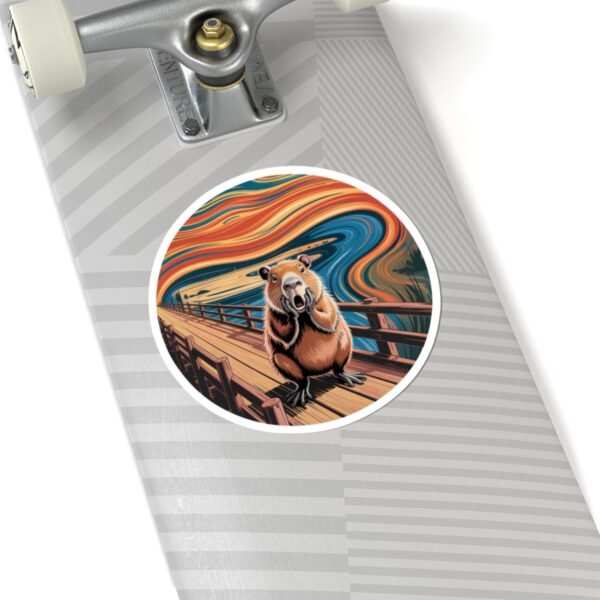 The Capy Scream Vinyl Sticker - Funny Capybara Art Inspired by The Scream | Round Waterproof Decal for Laptops, Journals & Gifts