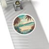 Tampa Florida Sticker - Vintage Coastal Pier Sunset Design with Palm Trees, Seagulls and Ocean Waves - Retro Travel Beach Souvenir