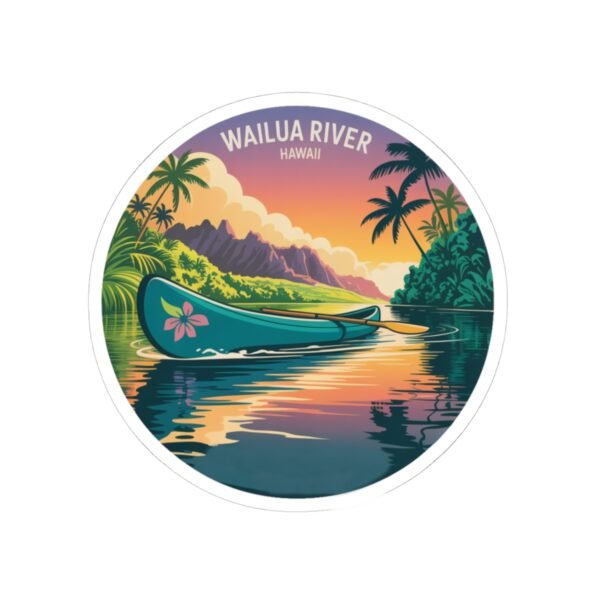 Wailua River Hawaii Sticker - Retro Tropical Canoe Art, Sunset Reflection Design, Vintage Hawaiian Souvenir, Adventure Travel Decor