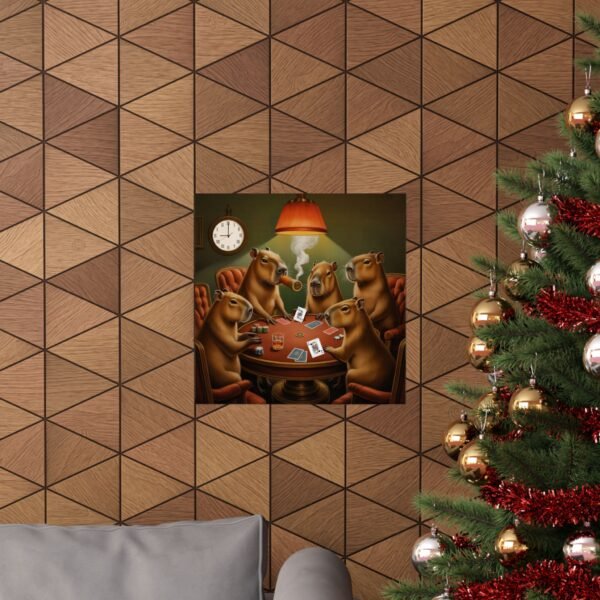 Capybara Poker Night - Matte Vertical Art Print | Funny Animal Wall Art | Retro Vibes | Game Room Decor | Unique Gift for Men