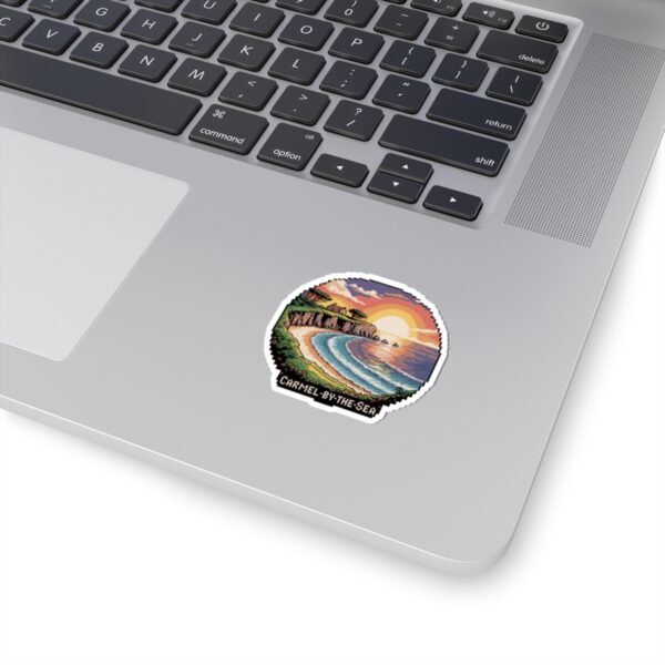 Carmel-by-the-Sea Sticker - Pixel Art Sunset Beach Cliffside and Ocean Waves Design - Retro California Coastal Travel Souvenir Decal