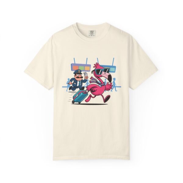 Funny Flamingo T-Shirt - Passport Problems Graphic Tee, Travel Humor Front & Back Print Shirt, Quirky Bird Streetwear Gift