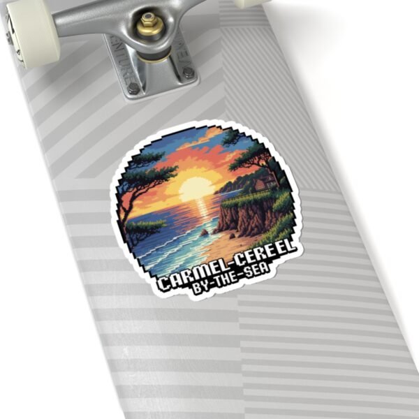 Carmel-by-the-Sea Sticker - Pixel Art Sunset Ocean Cliff Scene with Retro Gaming Style - California Coastal Travel Souvenir Decal