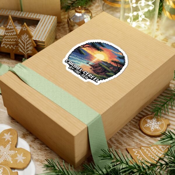 Carmel-by-the-Sea Sticker - Pixel Art Sunset Ocean Cliff Scene with Retro Gaming Style - California Coastal Travel Souvenir Decal
