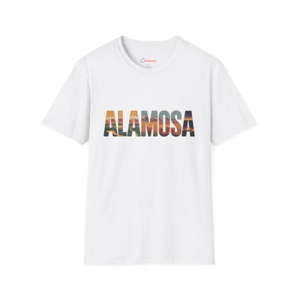 Alamosa Colorado T-Shirt - Retro Mountain & Desert Lettering Design, Great Sand Dunes Graphic Tee, Unisex Soft Cotton Shirt for Hikers